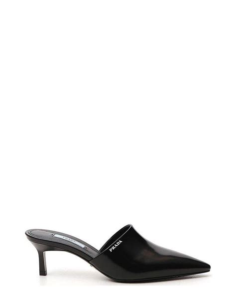 prada logo pointy toe mule|Prada slippers sale.